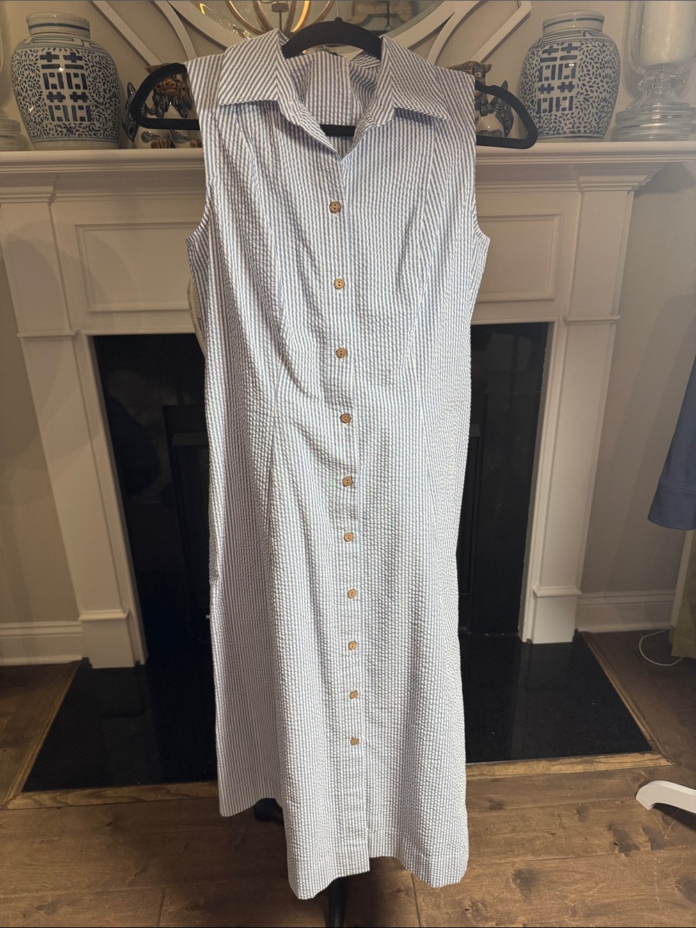Vintage Anne Klein Slim fit Seersucker Shirt Dress - Blue/White 4